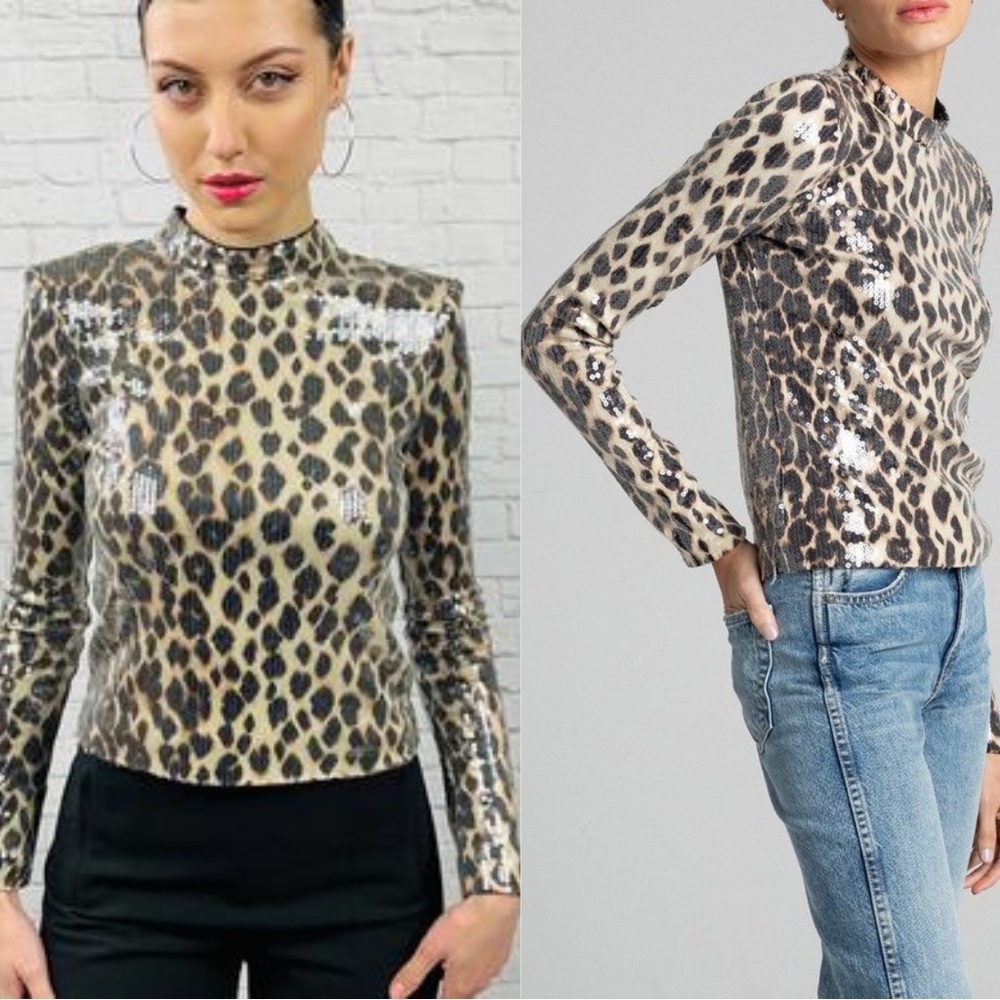A.L.C. Marshall Sequin Leopard Print Long Sleeve … - image 1
